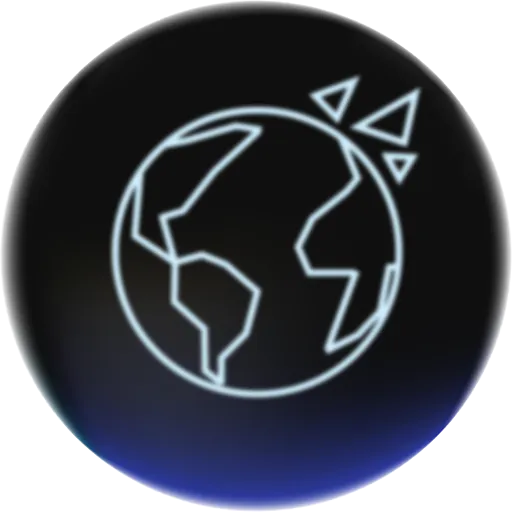 Back home category icon: glassy bubble with the Unbound Planet logo, representing a low-polygon earth