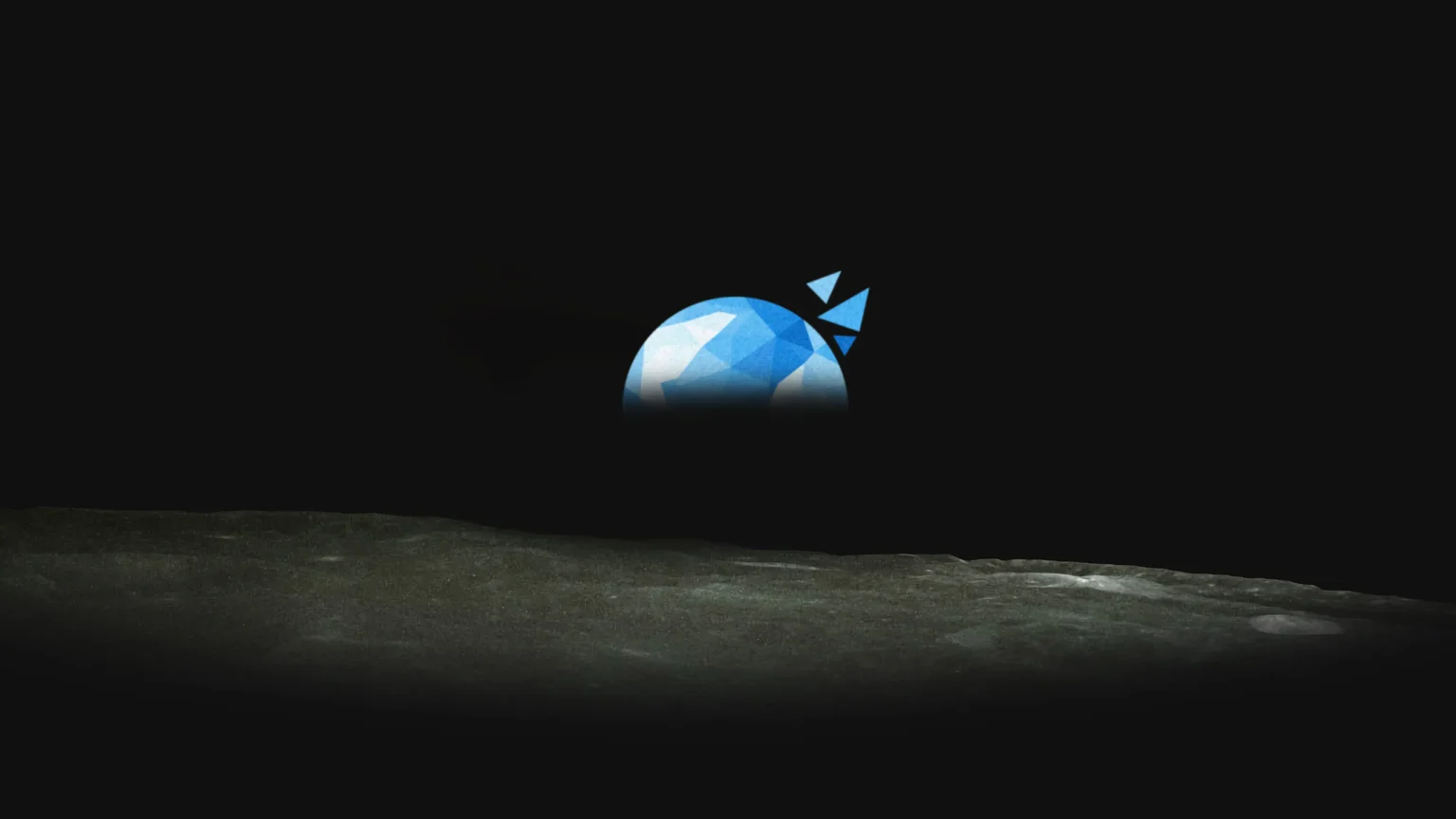 unbound planet contact page. Earthrise recreated with a low-poly Earth, inspired by the Apollo 8 photograph