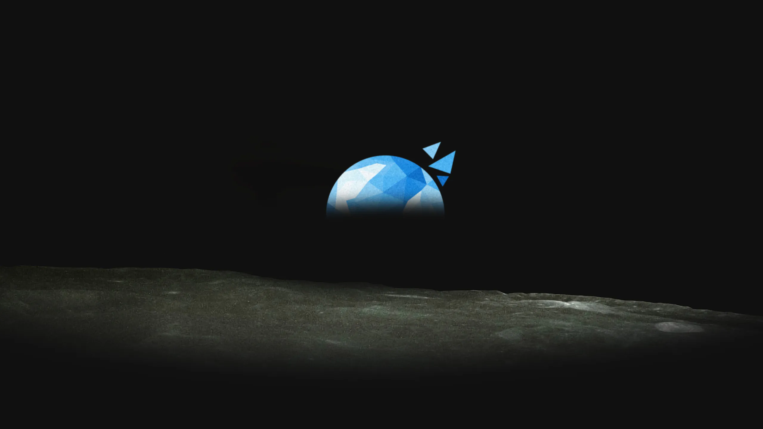 unbound planet contact page. Earthrise recreated with a low-poly Earth, inspired by the Apollo 8 photograph