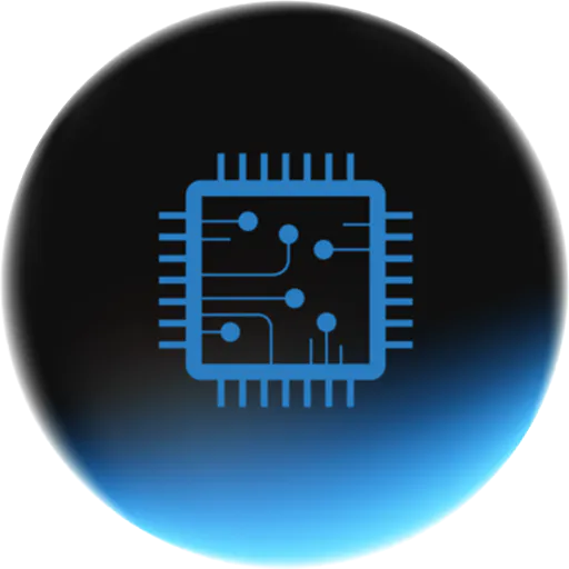 Nova category icon: glassy bubble with a microchip symbol, representing tech