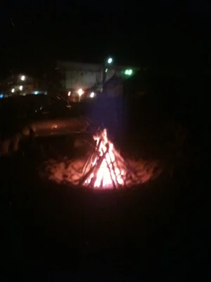 Big bonfire on the beach at night.