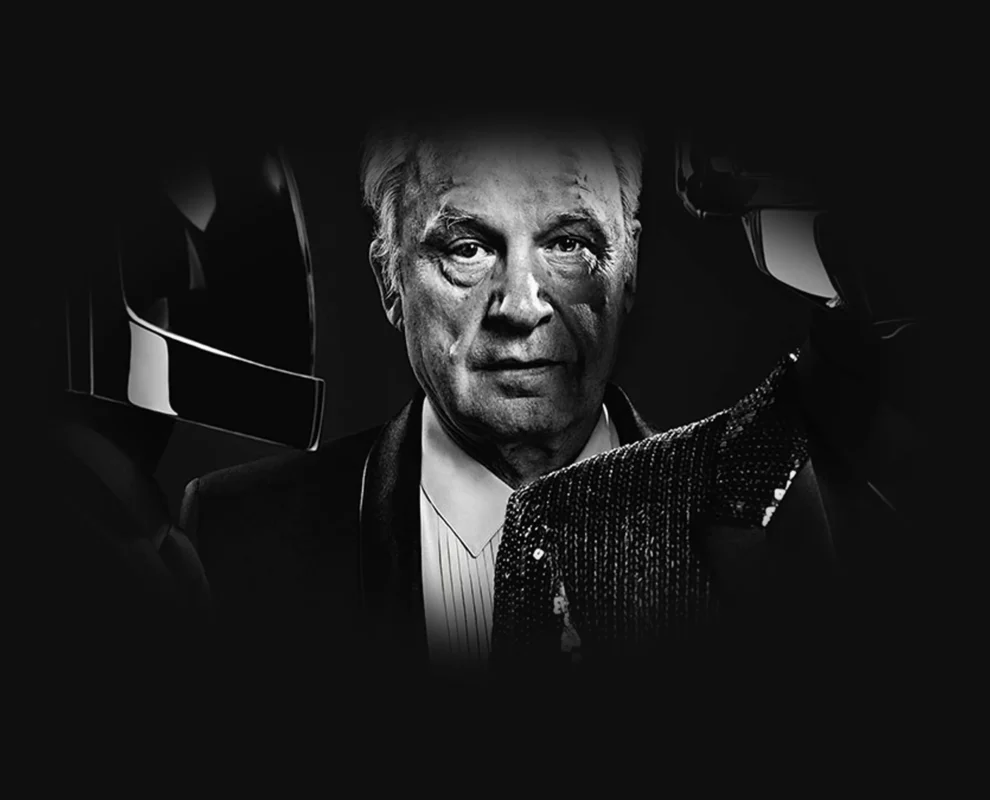 Daft Punk and Giorgio Moroder in a black and white shot.