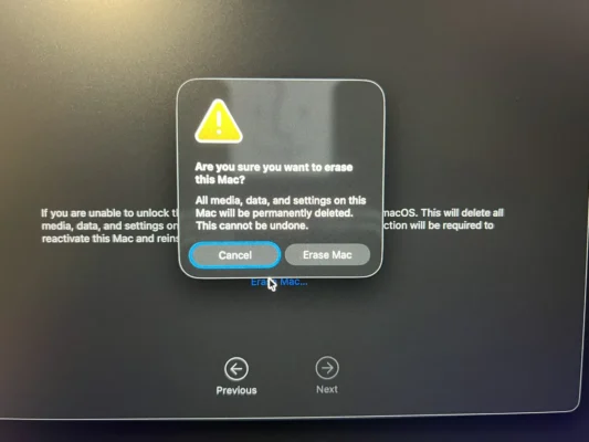 Erase Mac from Recovery Assisstant, if you get an error when wiping the disk via disk utility on macs.