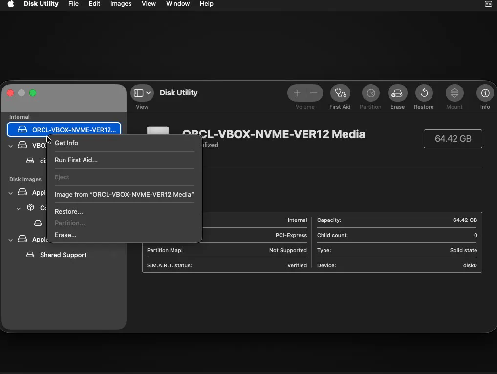 Disk Utility in macOS26 Recovery.