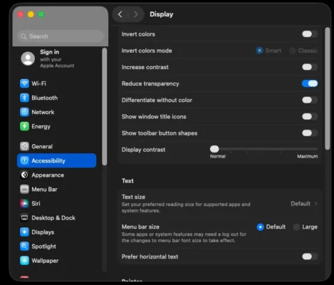 MacOS Tahoe 26 settings - Optimized.