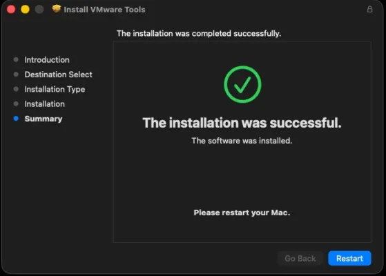 Optimizing macOS 26 for a VM, VMware Tools installation.