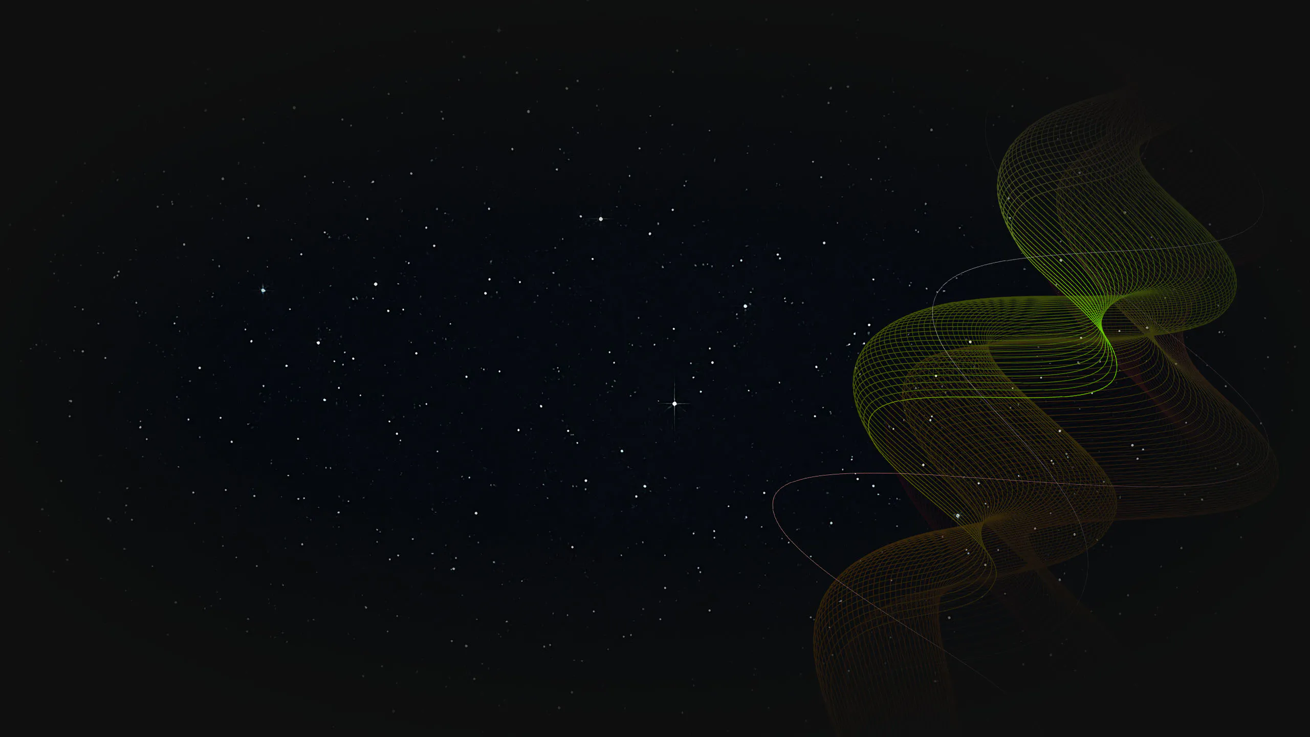 Cosmic starfield with a glowing green audio waveform spiral, representing sound visualization in Unbound Planet’s space theme
