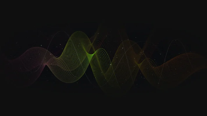 Cosmic starfield with a glowing green audio waveform spiral, representing sound visualization in Unbound Planet’s space theme 2