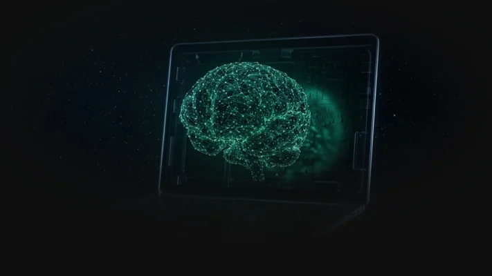 A cinematic photorealistic 3D render of a glowing neural network sphere.