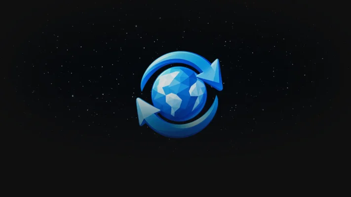 Refresh Unbound globe and circular refresh arrows logo on a starfield background