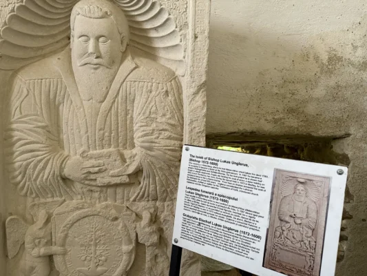Tombstone of Bishop Lucas Unglerus inside Biertan fortified church