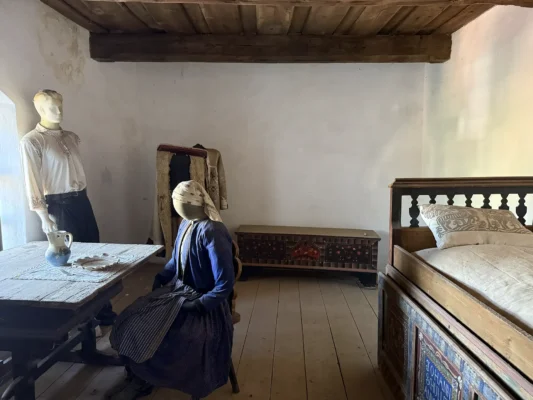 Reconstructed matrimonial prison room inside Biertan fortified church