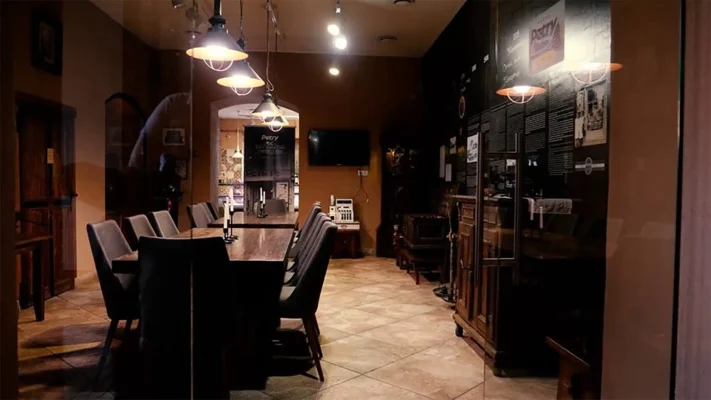 Interior of the Petry Museum and bistro beneath the Rákóczi Stairs in Târgu Mureș