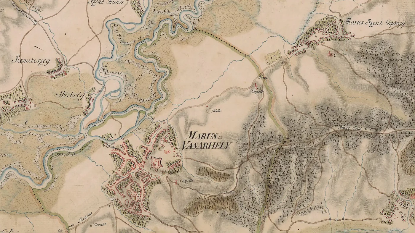 Marus-Vasarhely on the Map of Joseph II. Grand Duchy of Transylvania, 1769 - 1773.